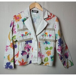 Gepetto Floral Embroidered Linen Jacket Granny Core Spring Blazer Petite MediumK